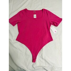 Love Charm Hot Pink Square Neck Short Sleeve Bodysuit 3X NWT